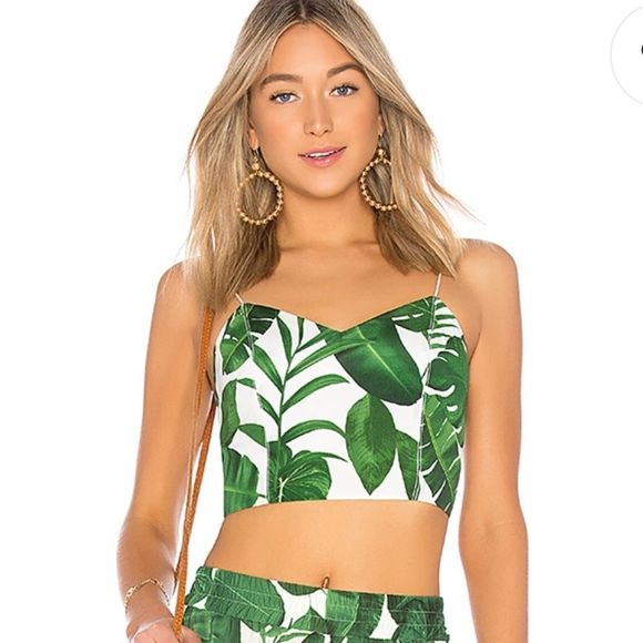 Alice + Olivia Tops - Alice & Olivia Crop Bra Top Longline Bralette Palm Print Spring Break